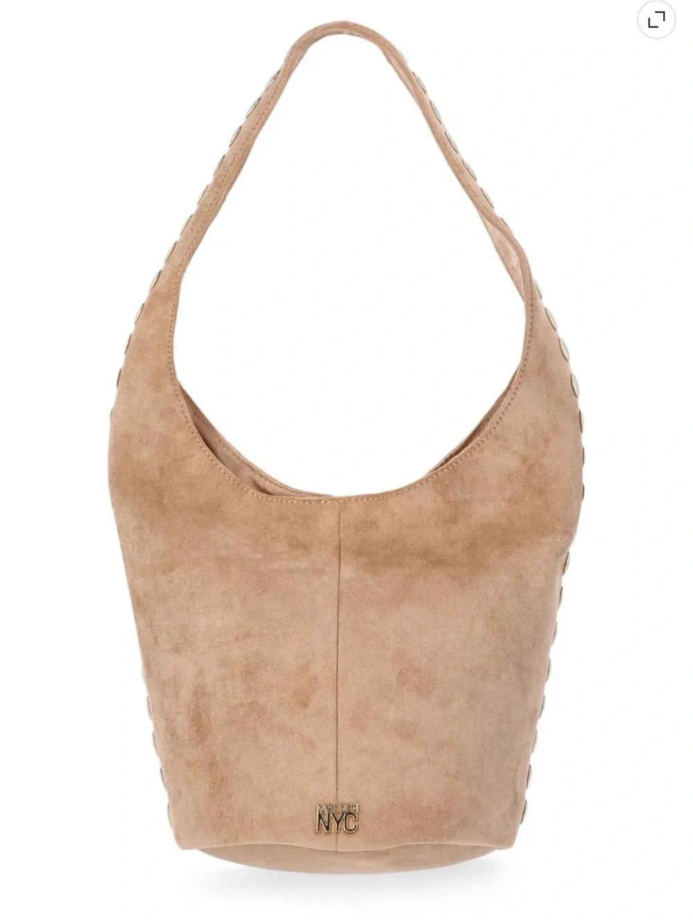 Madden NYC Khaki Faux Suede Studded Bucket Shoulder Bag